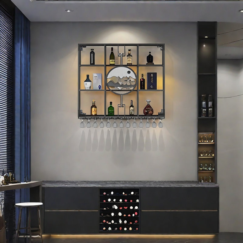 Multi-tier creative wall mounted wine rack L, Black