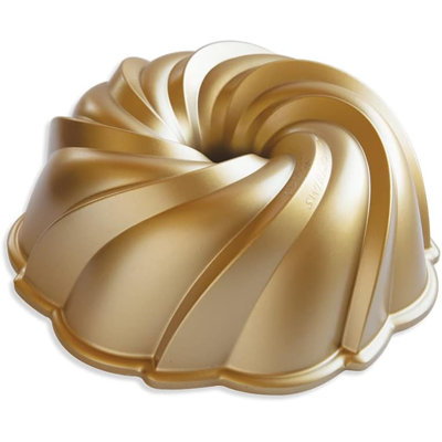 Nordic Ware 10-Cup Swirl fluted cake pan Pan, Gold