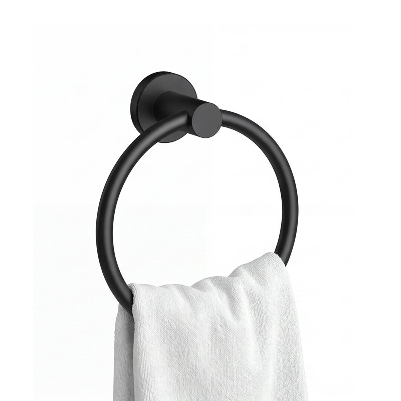 Wall Mounted Towel Ring With Installation Hardware, Black