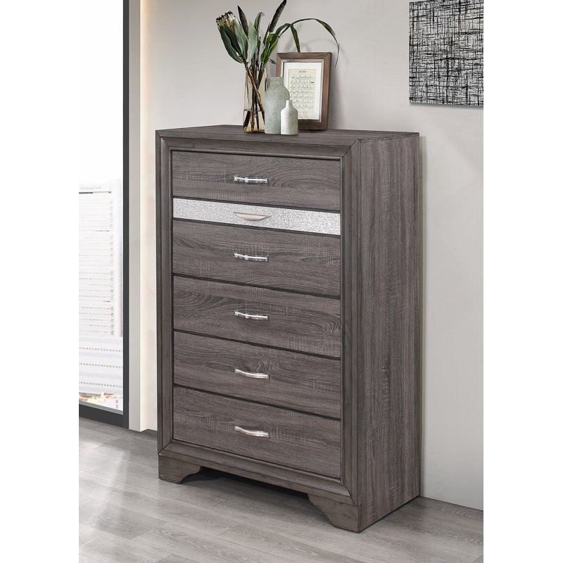 Commode verticale en bois manufacturé avec 5 tiroirs
