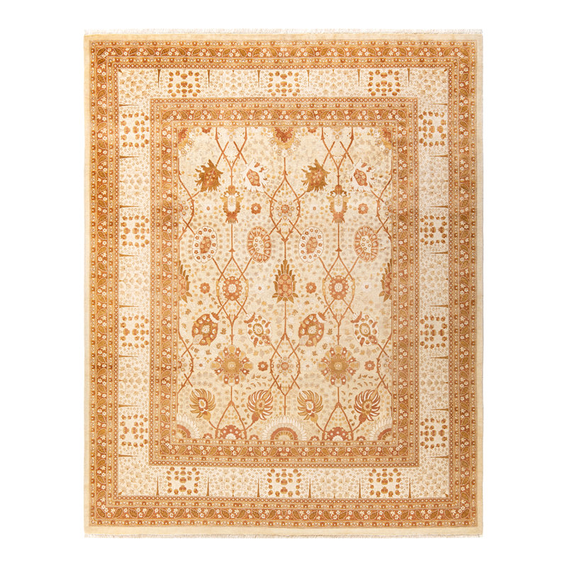 Tapis unique noué à la main ivoire 8 pi 2 po x 10 pi 4 po Keenan