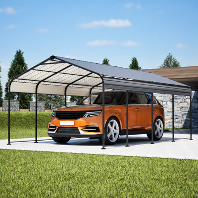 12x20 Ft Black Outdoor Metal Carport, All Weather Protection With Sloped Roof, Good For Business Exhibitions Roof And High - Density Rain Tape,