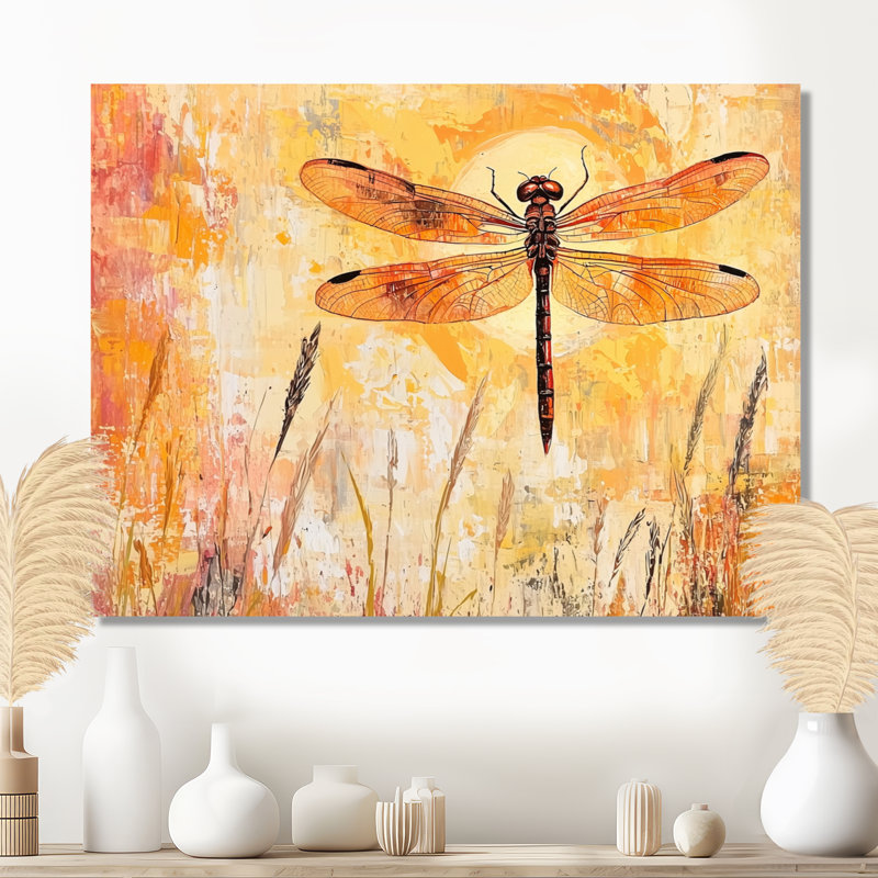 Dragonfly In The Sunset - Animaux, décoration murale en métal, impression de libellule, H 34 po x l 44 po