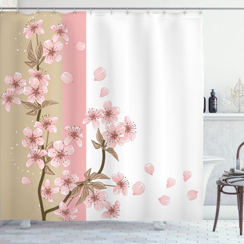 Japanese Shower Curtain with Hooks Included, 70" H x 69" W