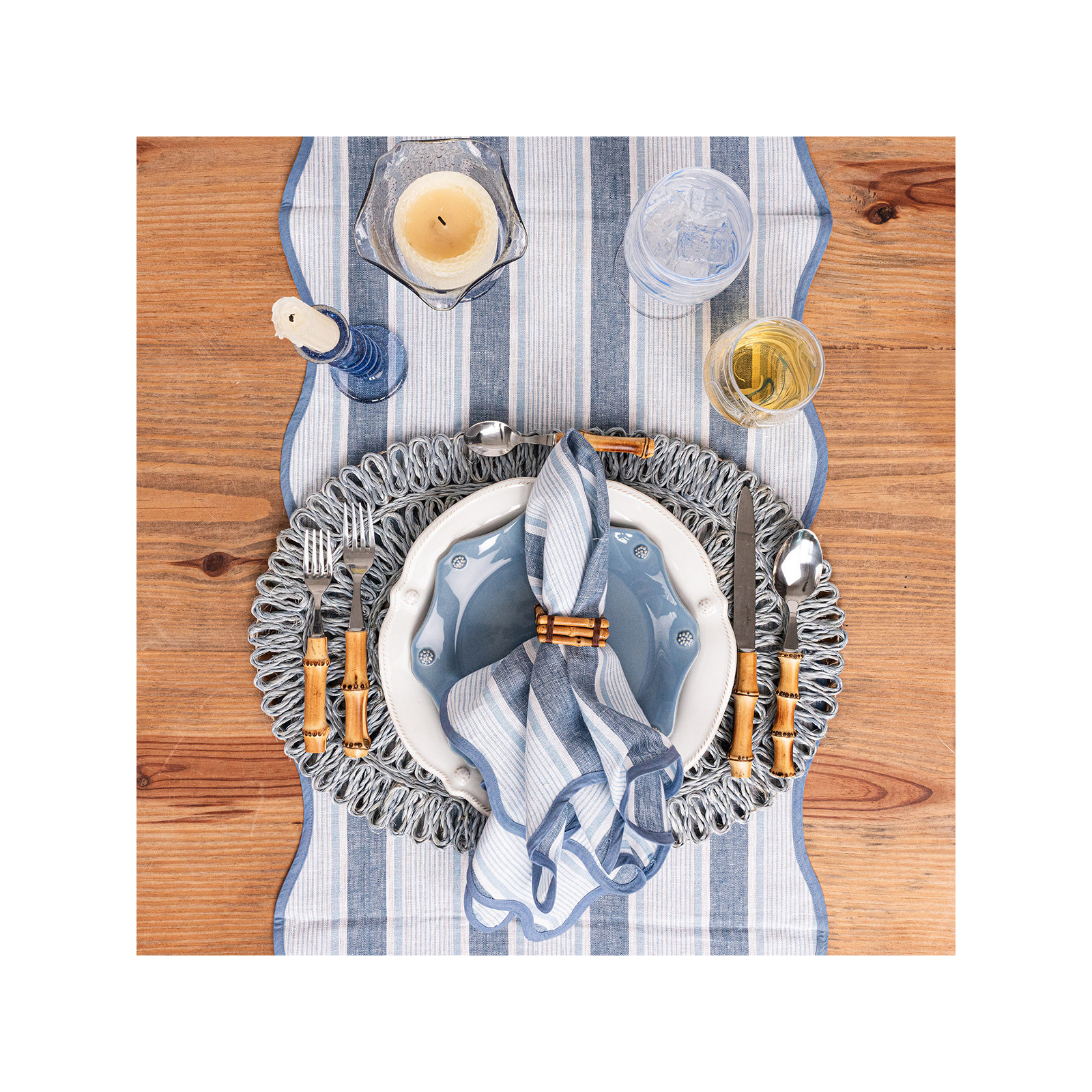 Cabana Stripe 18" x 90" Table Runner, Ocean