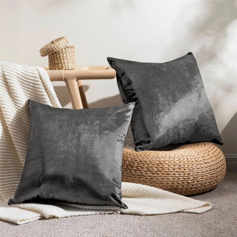 Rizokarpaso Luxury Square Scatter Crushed Velvet Cushion Cover, Grey