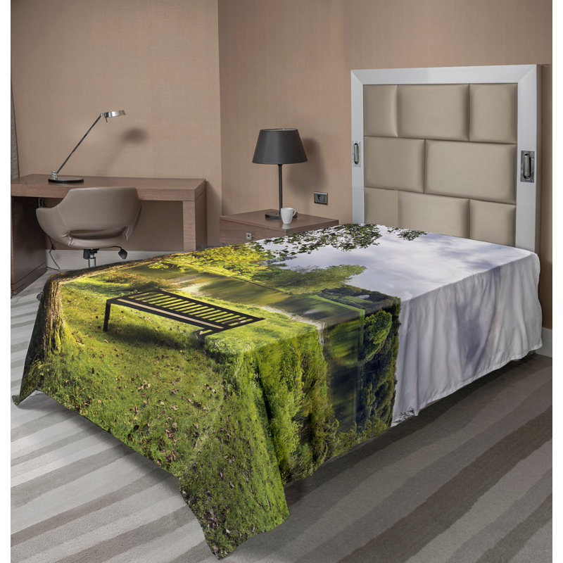 Drap plat Ambesonne Country Stourhead Scène nuageuse vert gris, Drap plat pour lit simple