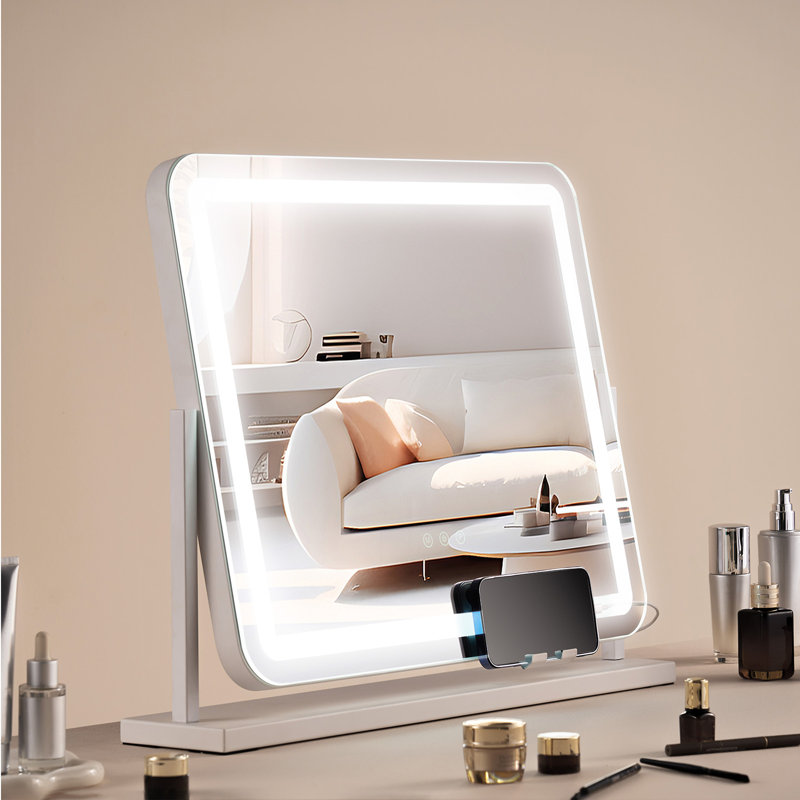 Miroir de maquillage lumineux 3 couleurs avec grossissement de port USB