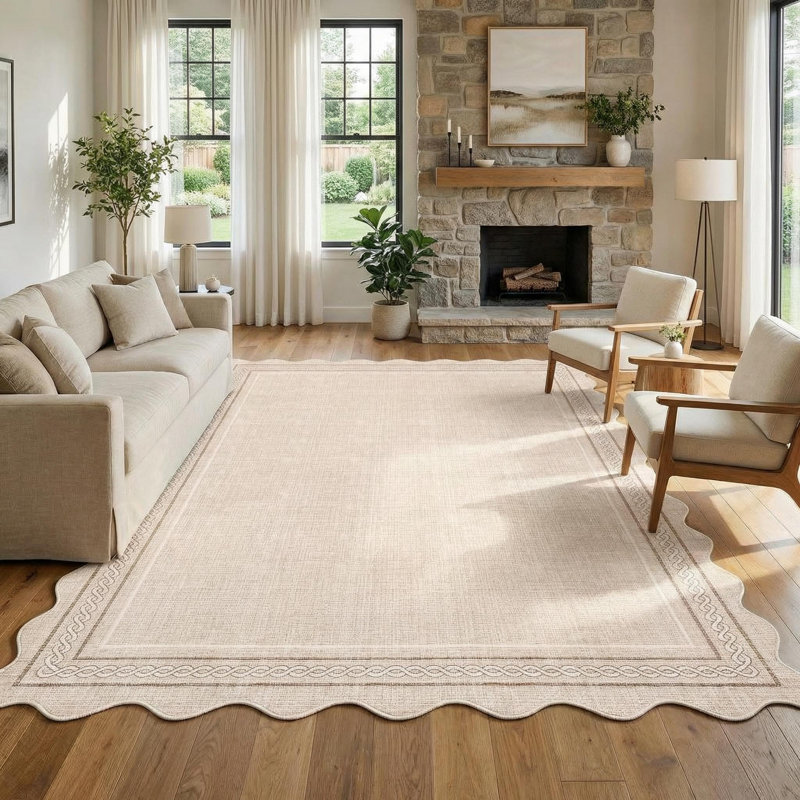 Geometric Machine Printed Area Rug, Rectangle 160 x 230 cm, Beige
