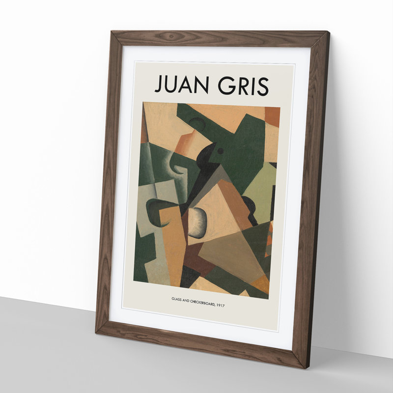 Glass And Checkerboard by Juan Gris - Single Picture Frame Print, Walnut Framed, 36cm H x 27cm W x 2cm D