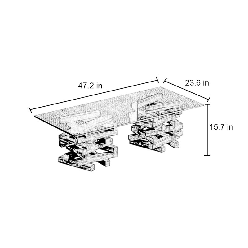 Simple modern solid wood glass coffee table, 15.7" H x 47.2" L x 23.6" W