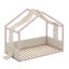 Lit à baldaquin avec auvent en gaze respirant, structure de lit plateforme simple en bois avec panneaux latéraux rembourrés-132941777