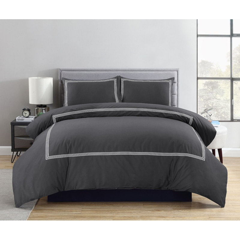 Harmonia Polyester Duvet Cover Set with Pillowcases, Charcoal/White, Super King Duvet Cover + 2 Standard Pillowcases