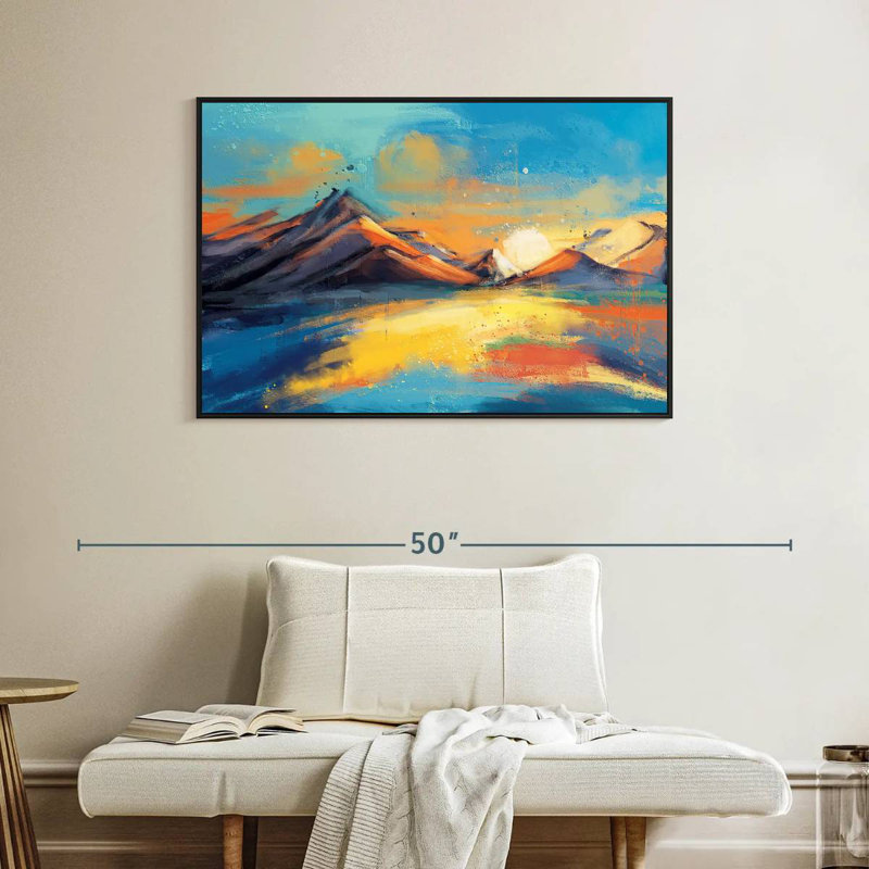Coucher de soleil, paysage de Quenby, Cadre flottant noir, 40 po x 27 po