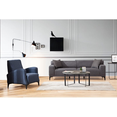 Elegant 3-Seat Sofa, Anthracite Color, 84.6 x 34.3 x 33.9 Inches | Durable Beech Wood & Chipboard Frame, 100% Polyester Fabric | Comfortable Fixed Cushions with Foam & Feather, 2 Pillows Included, Stylish Addition to Living Room