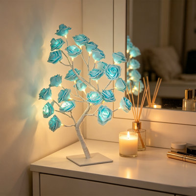  Fake Artificial Flowers for Home Decor Romantic LED Rose Tree Branch Lamp with USB Fake Flower Night Light for Bedroom Desk Ideal Gift for Birthday Festival Special Occasion