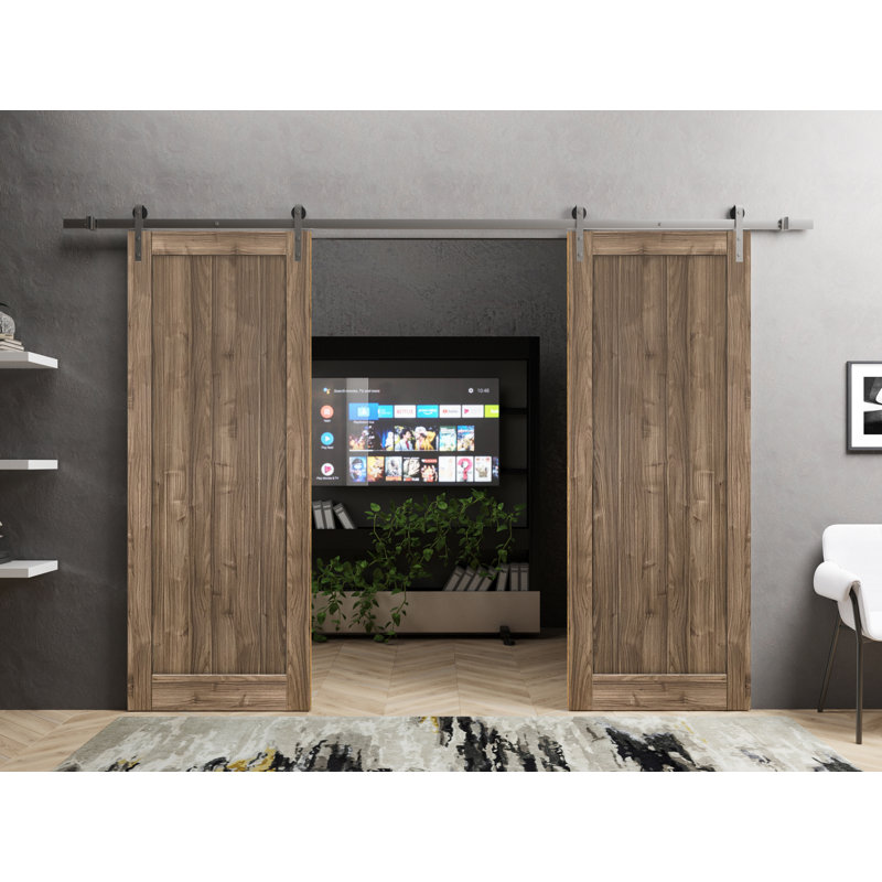 Porte de grange en bois lambrissé sans trousse de quincaillerie d’installation, 72 po x 96 po, Noyer