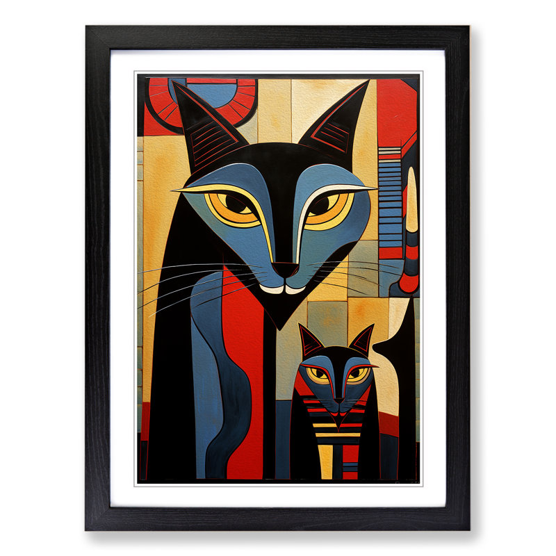 XYZ-FRM-V1223-605 Egyptian Cat Constructivism No.2 - Single Picture Frame Print on Wood, 34cm H x 25cm W x 2cm D, Black