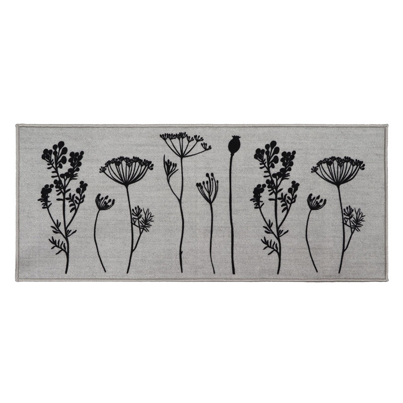 Wildflowers Long Runner Kitchen Mat, Gray/Black