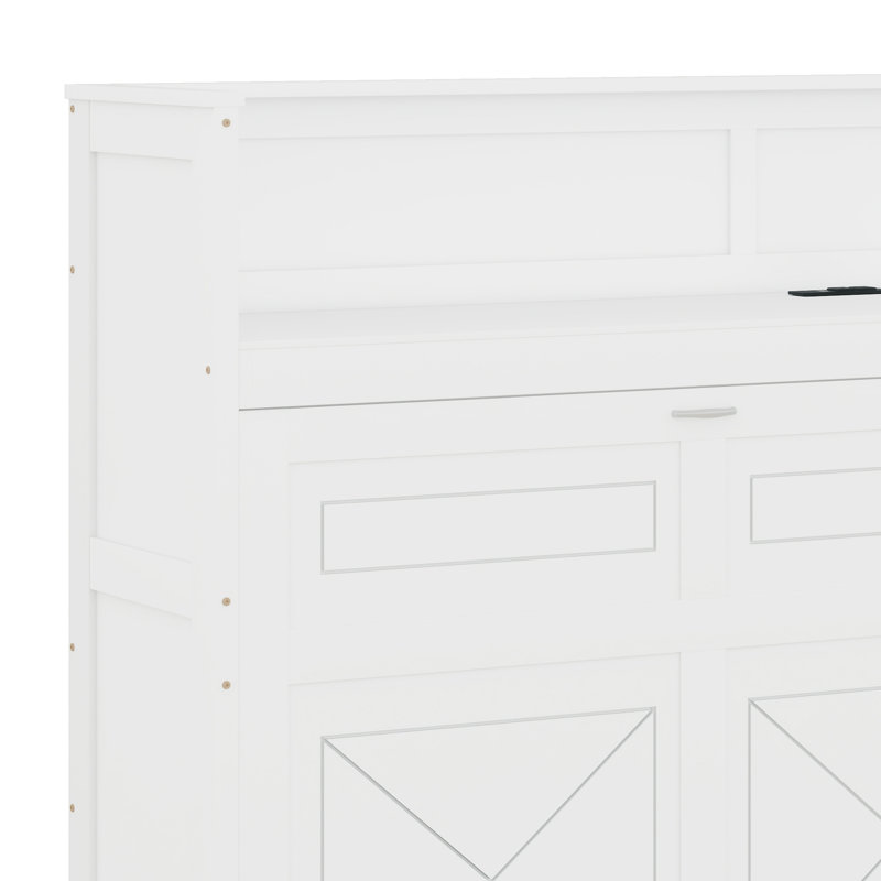 Wooden Wall - Mounted Cabinet Bed Integrated With Shelves, White