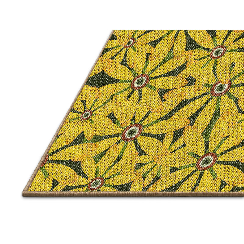 Tapis jaune à motif floral Usamah, Rectangle 5 pi x 7 pi