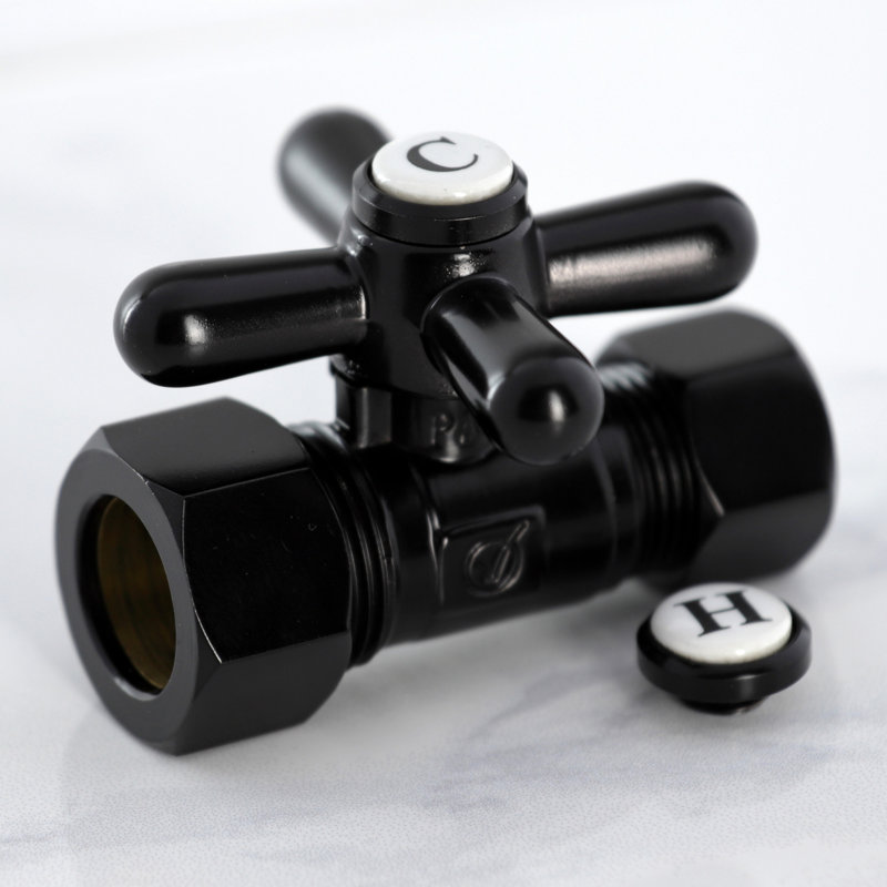 Kingston Brass Vintage 5/8-Inch OD Comp x 1/2-Inch OD Comp Quarter-Turn Straight Stop Valve, Matte Black