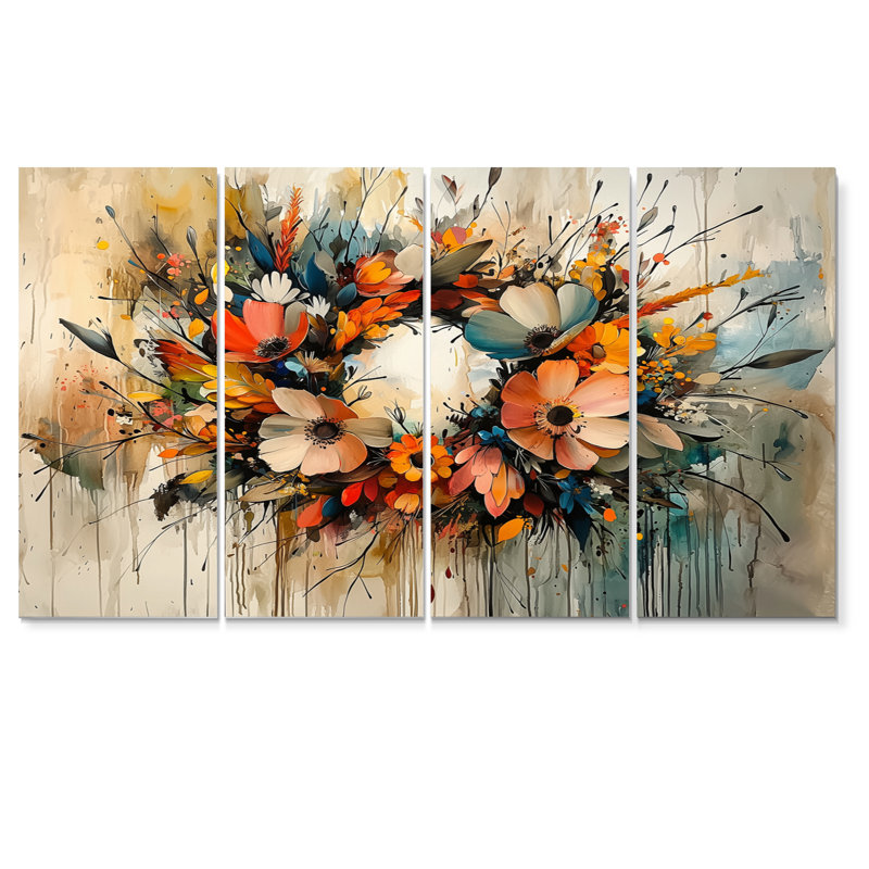 Couronne spirale de pétales symphonie - art mural couronne - art mural traditionnel sur toile 4 pièces, H 32 po x l 64 po