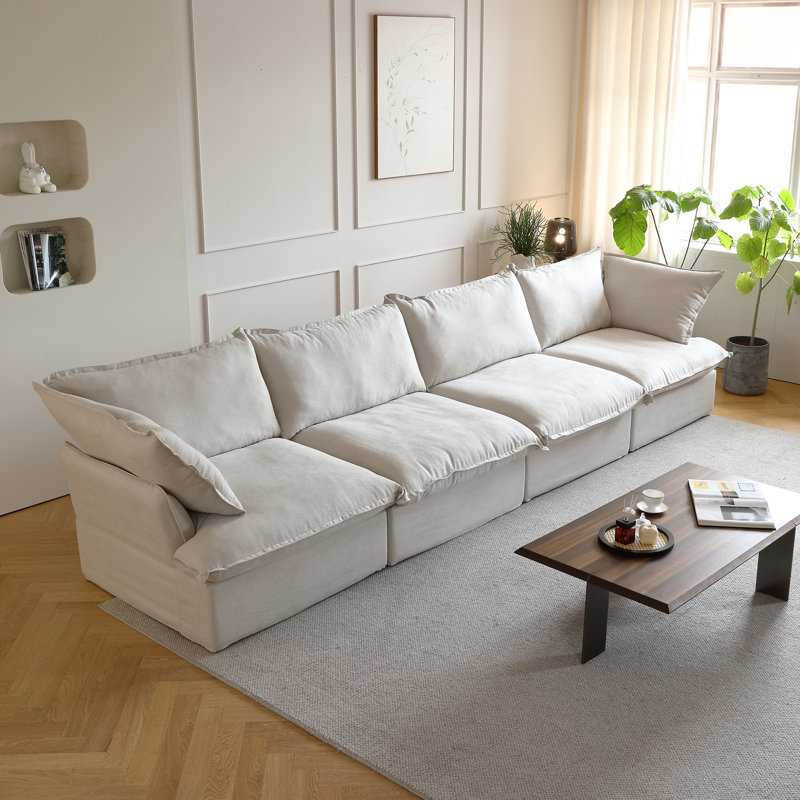 Canapé modulaire rembourré en velours côtelé 4 pièces Fairford, Mélange de lin beige