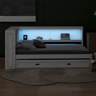 Full Size Wood Daybed With Storage Shelves, USB, LED, And Trundle by Cosmic