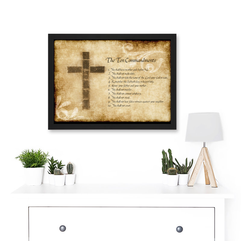 Ten 10 Commandments Cross Christian Quote - Single Picture Frame Art Prints, 13''W x 17.9''H
