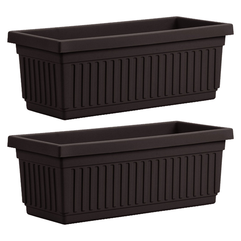  24 Inch Fluted Venetian Garden Flower Window Box, Black (2 Pack)