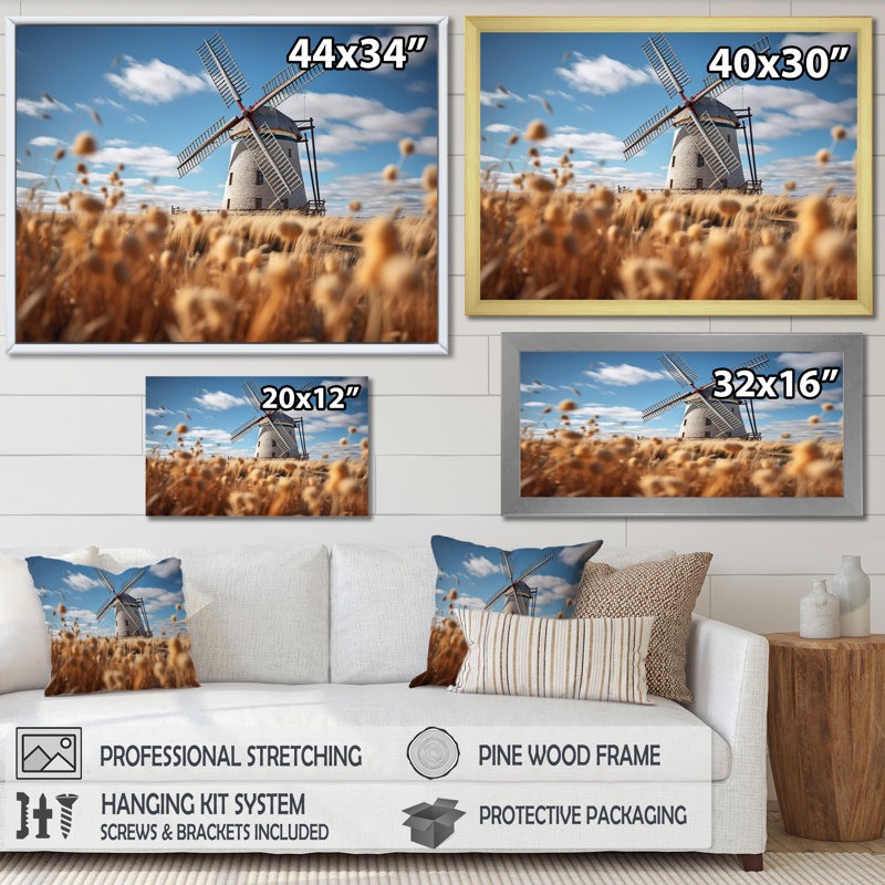 Orange Orange Mills In Holland Harvest II, reproduction d'art sur toile, H 30 po x l 40 po x P 1,5 po, Cadre simple argenté