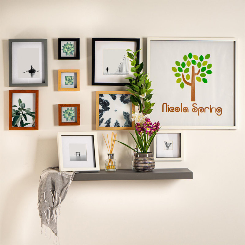 Nicola Spring - 3D Box Photo Frames - 10 x 10" with 8 x 8" Mount, White/White