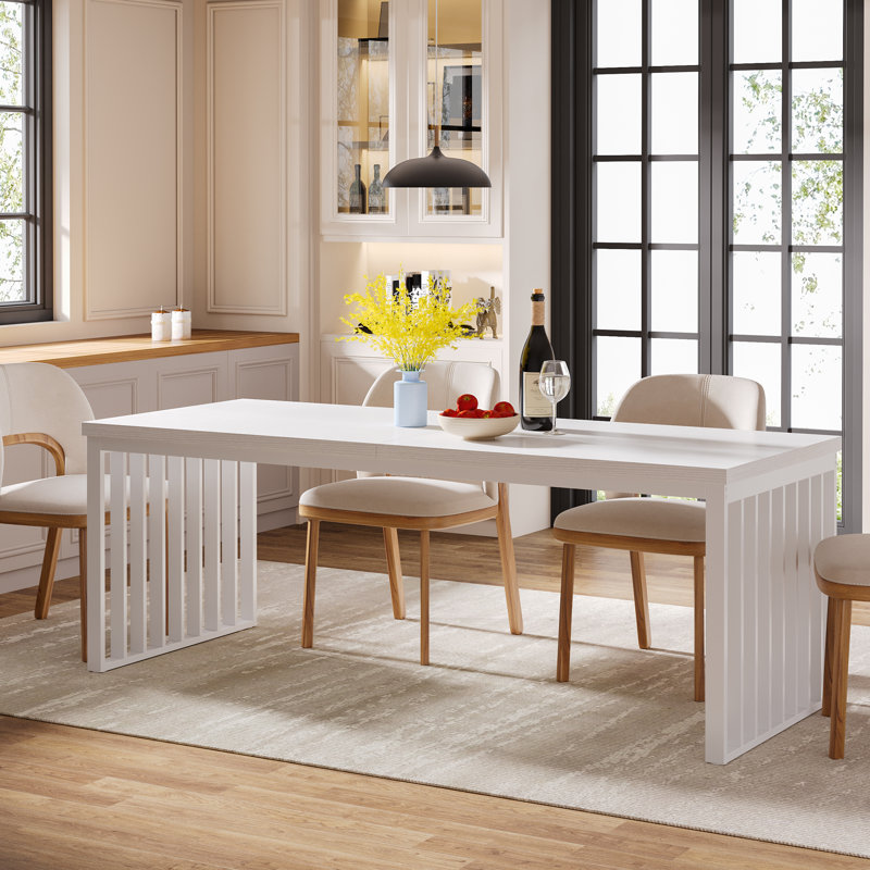 Zaiveon 78.74" Iron Dining Table(Chairs not included), White, White