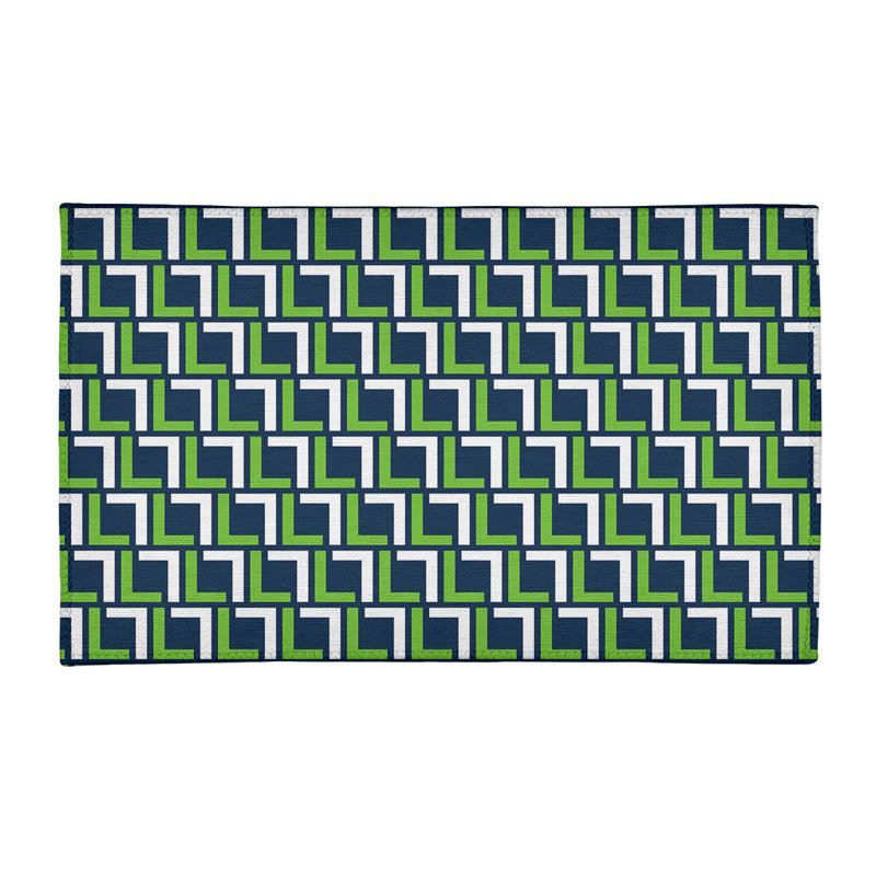 Tapis géométrique bleu / vert / blanc, Rectangle 2 pi x 3 pi