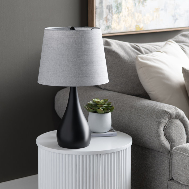 Ensemble de 2 lampes de table en métal avec abat-jour, Noir mat, Gris, Lin lin
