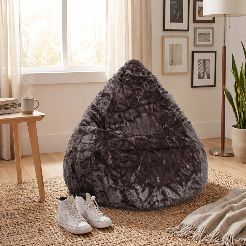 Fluffy Bean Bag Chair & Lounger, Charcoal Faux Fur Polyester