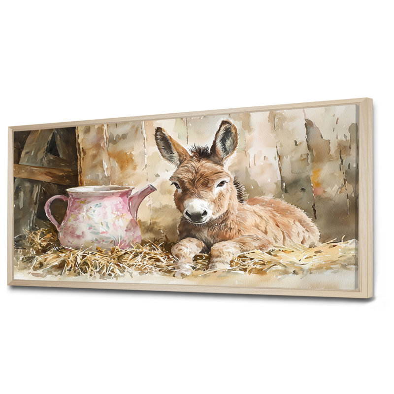Dessin d'âne à la ferme I - Art mural, H 28 po x l 60 po, Floater Framed, Natural