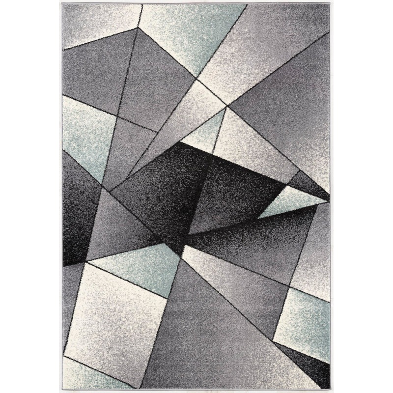 Rug Branch Nour 4' x 6' (3'9" x 5'6") Grey/Blue Geometric Indoor Area Rug, Contemporary, Medium Pile, Stain-Resistant Carpet - Living Room, Bedroom, Dining Room, and Kitchen