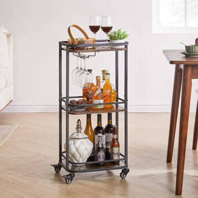 3-Tier Rolling Home Bar Cart with Wheels - Compact Kitchen Storage Trolley (11.79x15.72x33.01 in) for Indoor & Outdoor Use