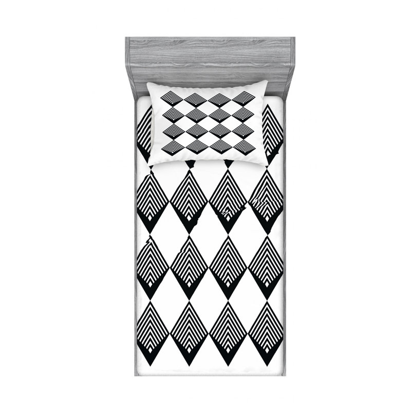 Twin White and Black Geometric Microfiber Sheet Set
