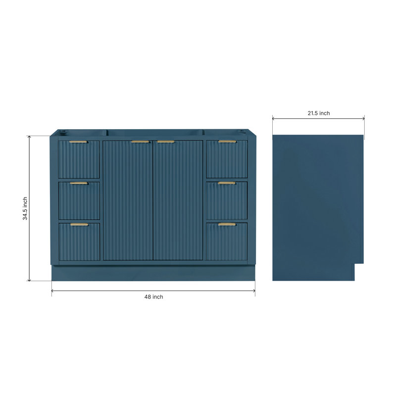 Haun Solid Wood Single Bathroom Vanity Base Only, Base Cabinet without Top, Vintage Blue