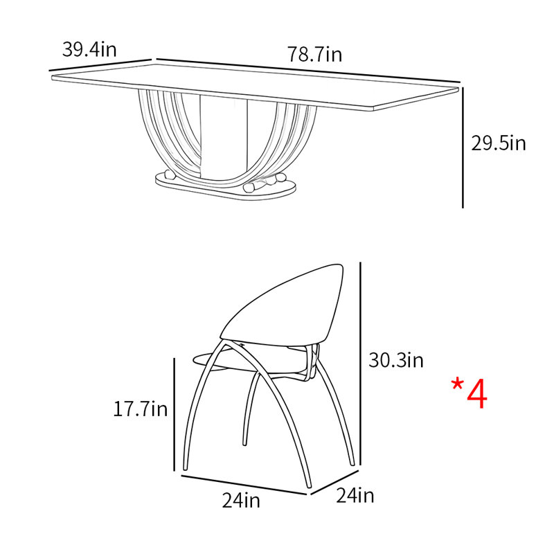 Ensemble de table de salle à manger moderne en pierre frittée, H 29,5 po x L 78,7 po x l 39,4 po 