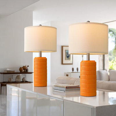 Lampe de table moderne en céramique orange minimaliste de 23 po convenant aux pièces, chambres à coucher, tables de chevet et bureaux