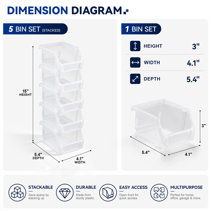 Sorbus 5 Pack Extra Small Open Front Stackable Kitchen Storage Bin – Pantry & Cabinet Organizer, Clear