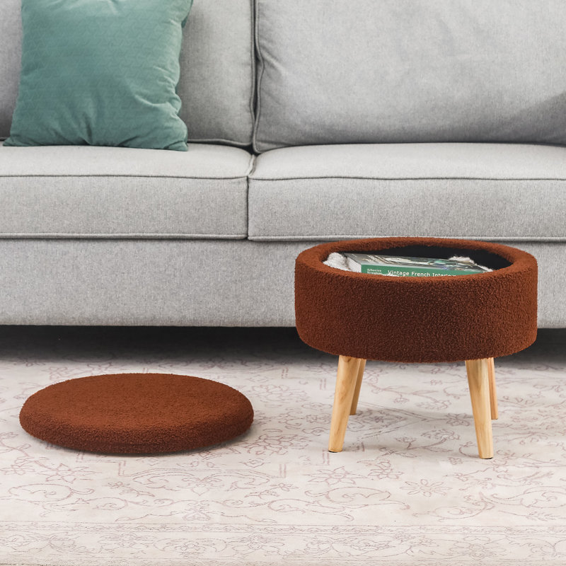 Round Tray Storage Ottoman, Dark Coffee