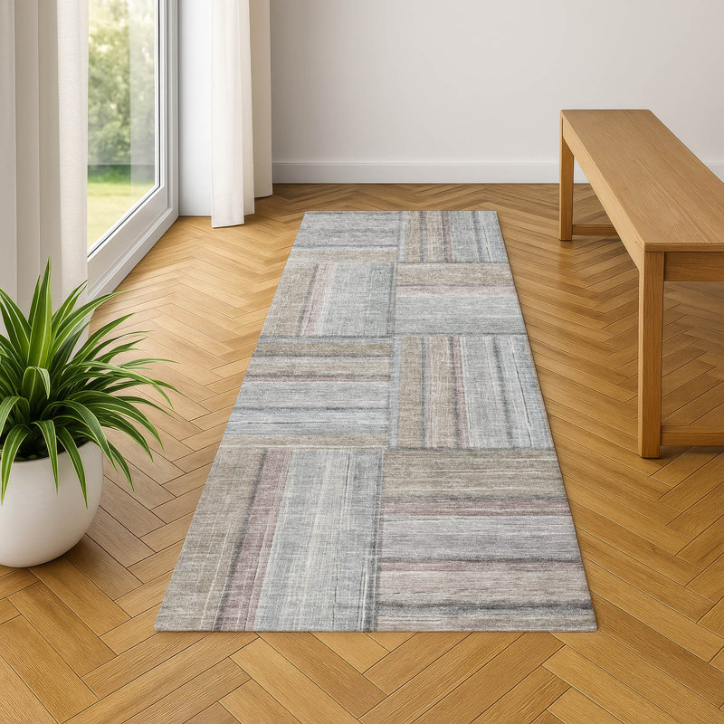 Premium Machine Washable Mayfield AMF2285 Geometric Rug, 2'3" x 7'6" Runner, Taupe