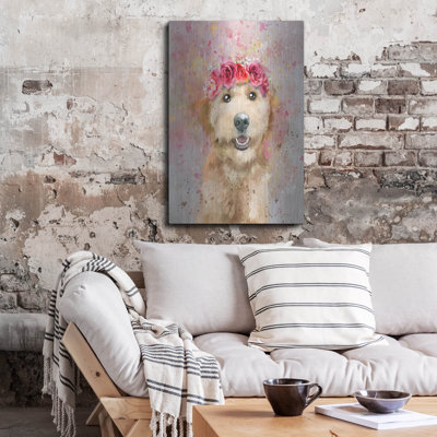 Art mural en métal Red Barrel Studio® «Flower Crown Goldendoodle 4» par Furbaby Affiliates