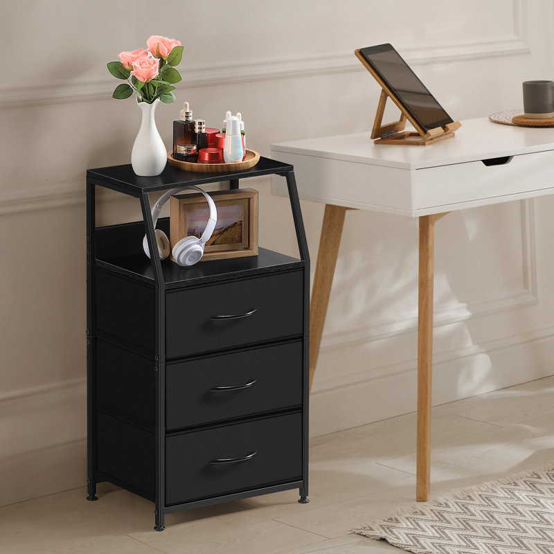 Commode 3 tiroirs avec tablette ouverte, Noir, 3