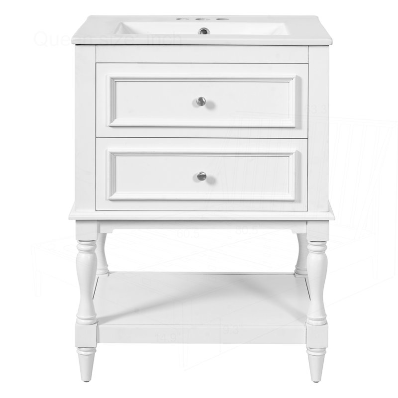 Meuble-lavabo 24 po avec lavabo en céramique, Blanc